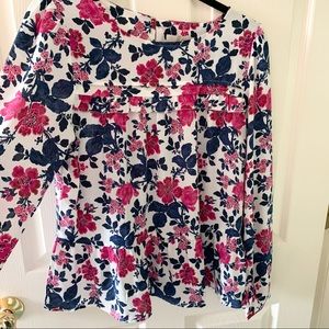 Loft navy and pink floral peplum blouse